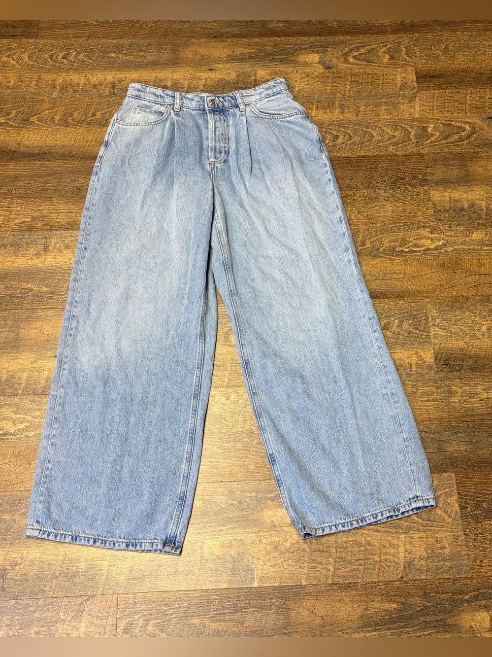 We The Free Free People High Rise Pleated Wide Leg Jeans Womens 26 Baggy